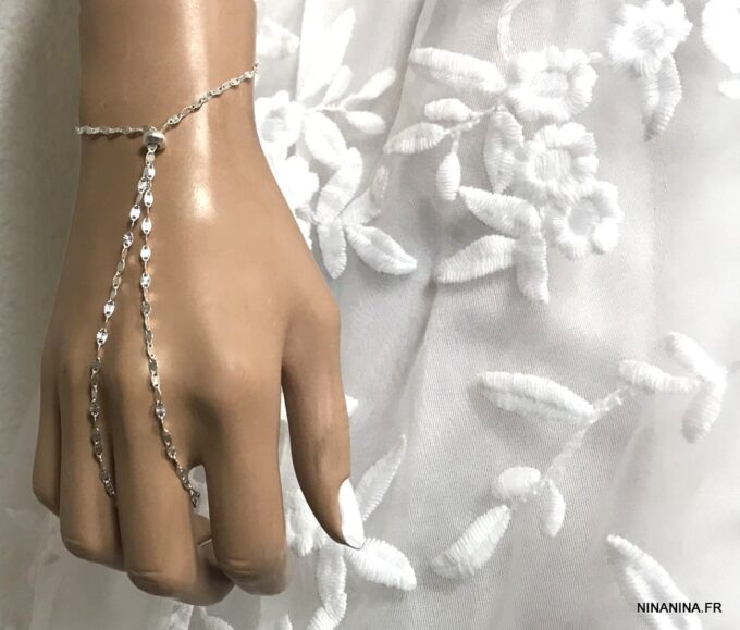 N6769a Bague bracelet argent 925 femme chaine maille fantaisie - Bijoux Bracelets en ligne Ninanina