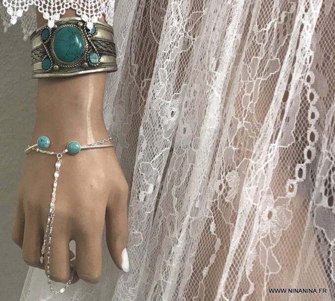 N6769a Bague bracelet argent femme chaine maille fantaisie - Bijoux Bagues en ligne Ninanina