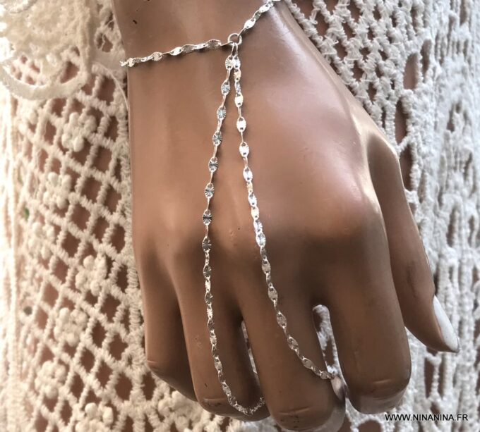 N6769a Bague bracelet argent femme chaine maille fantaisie - Bijoux Bracelets en ligne Ninanina