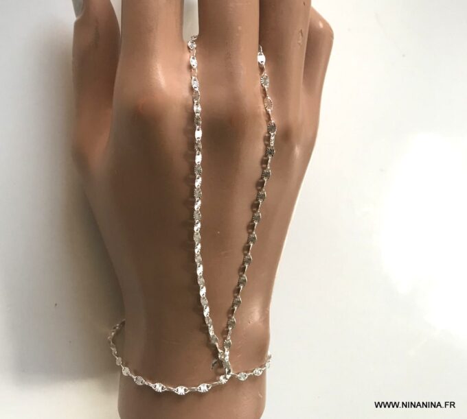 N6769b Bague bracelet argent femme chaine maille fantaisie - Bijoux Bracelets en ligne Ninanina