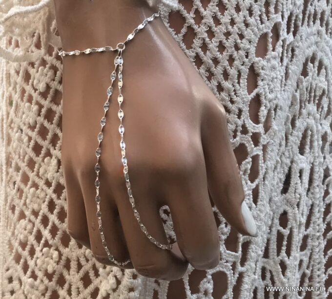 N6769c Bague bracelet argent femme chaine maille fantaisie - Bijoux Bracelets en ligne Ninanina