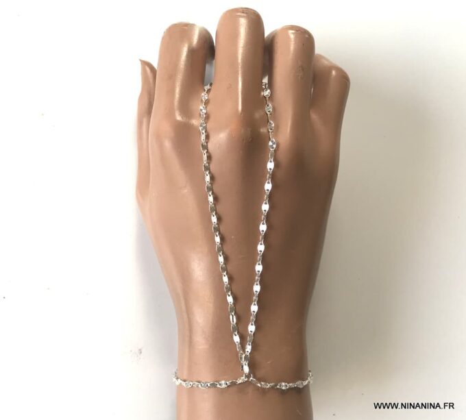 N6769d Bague bracelet argent femme chaine maille fantaisie - Bijoux Bracelets en ligne Ninanina