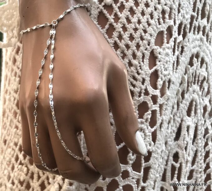 N6769e Bague bracelet argent femme chaine maille fantaisie - Bijoux Bracelets en ligne Ninanina