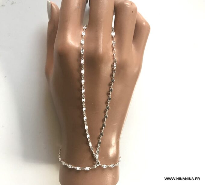 N6769f Bague bracelet argent femme chaine maille fantaisie - Bijoux Bracelets en ligne Ninanina