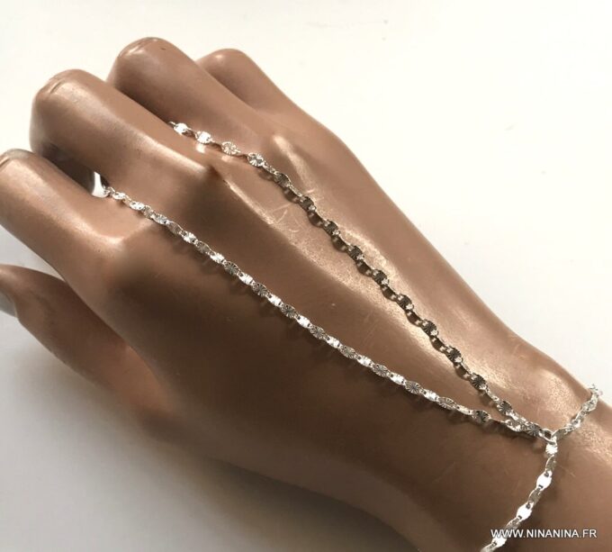 N6769g Bague bracelet argent femme chaine maille fantaisie - Bijoux Bracelets en ligne Ninanina