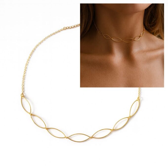 N6749a Collier ras de cou acier doré artisanal - motif losange pour femme - Bijoux Colliers en ligne Ninanina