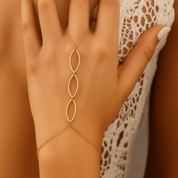 N6750d Bague bracelet plaqué or sur acier - chaine de main femme artisanale - Bijoux Bracelets en ligne Ninanina