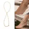 N6765c Bracelet pour Pied Femme Or Artisanal - Chainette Maille Satellite en Acier Doré - Bijoux de pieds estivals en ligne Ninanina
