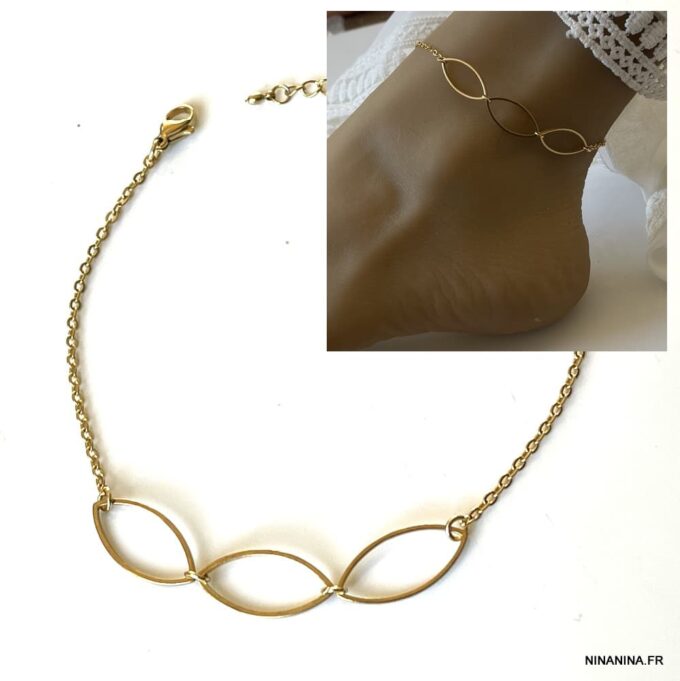 N6773r Chaine autour de la cheville femme plaqué or - Bijoux Bracelets en ligne Ninanina