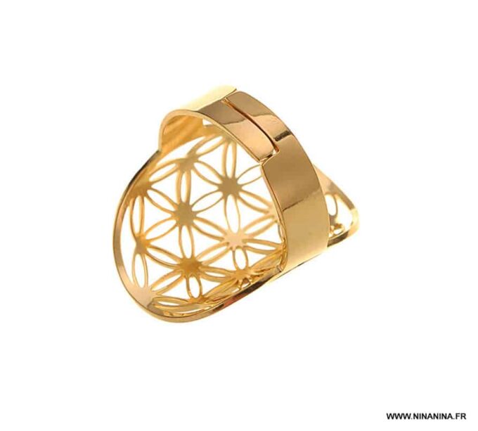 N6778g Bague fleur de vie femme acier doré - Bijoux Bagues en ligne Ninanina