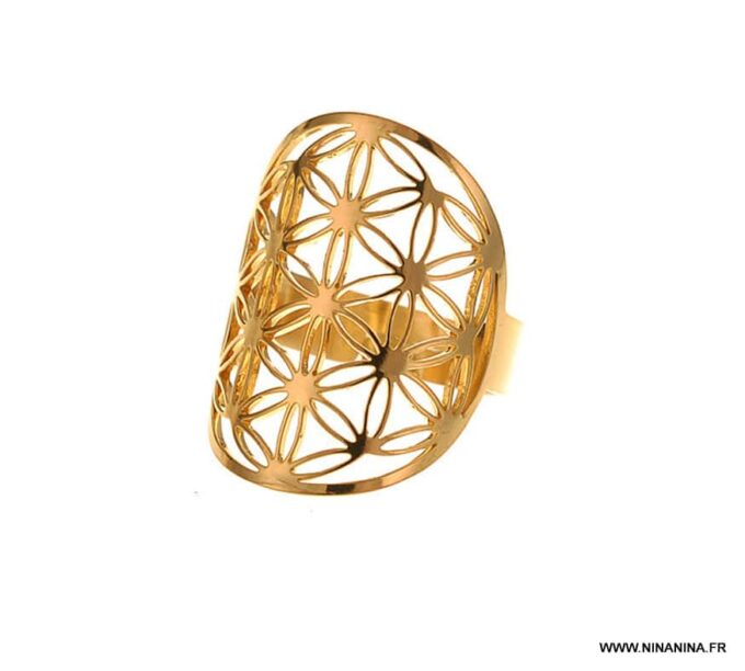 N6778h Bague fleur de vie femme acier doré - Bijoux Bagues en ligne Ninanina
