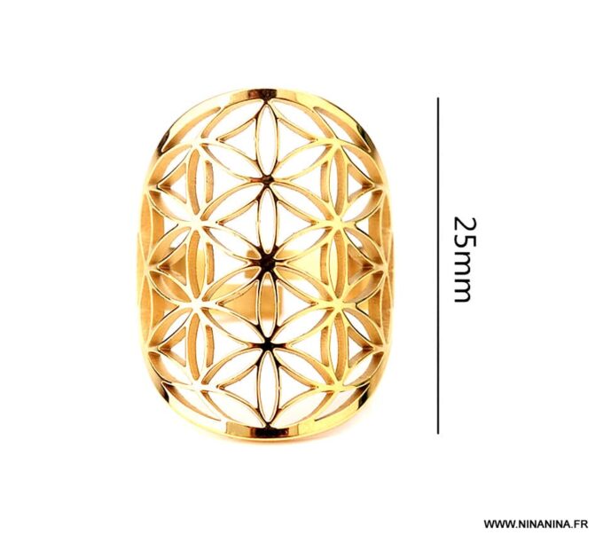 N6778i Bague fleur de vie femme acier doré - Bijoux Bagues en ligne Ninanina-001
