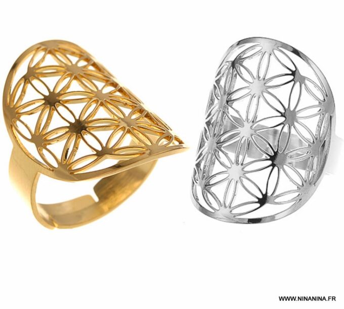 N6779a Bague fleur de vie argent Acier inoxydable - Bijoux Bagues en ligne Ninanina