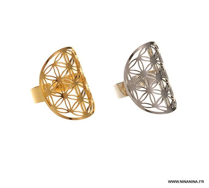 N6779b Bague fleur de vie argent Acier inoxydable - Bijoux Bagues en ligne Ninanina