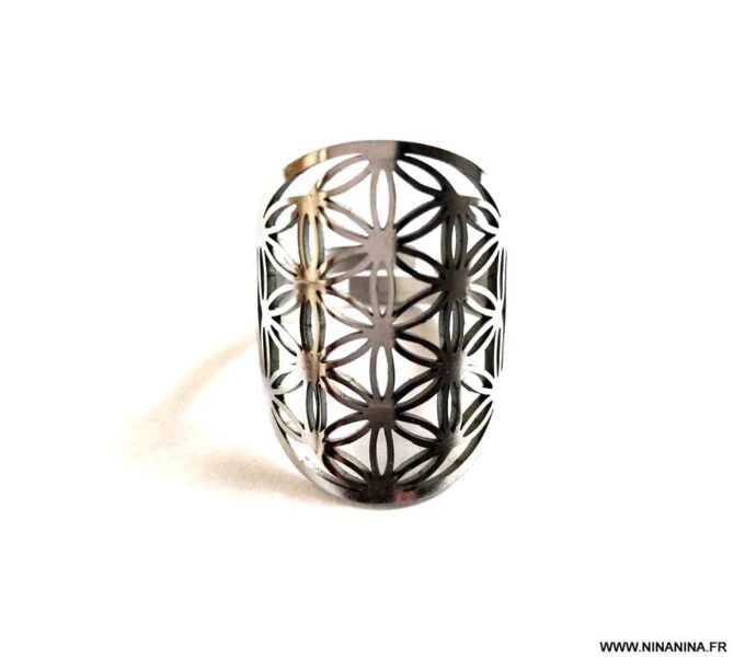N6779c Bague fleur de vie argent Acier inoxydable - Bijoux Bagues en ligne Ninanina