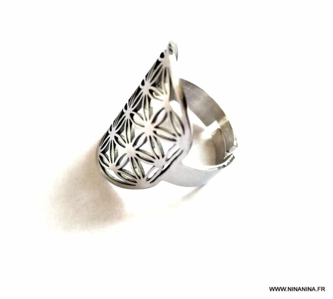 N6779d Bague fleur de vie argent Acier inoxydable - Bijoux Bagues en ligne Ninanina
