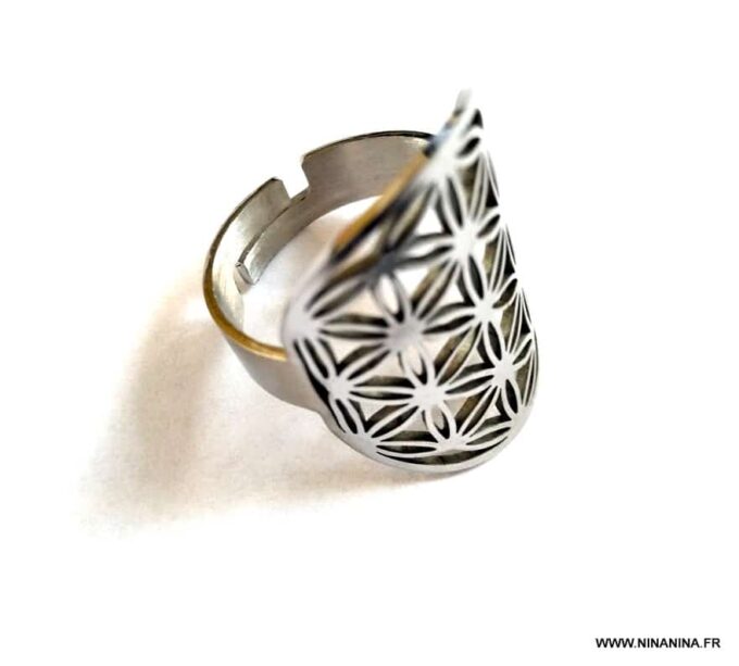 N6779e Bague fleur de vie argent Acier inoxydable - Bijoux Bagues en ligne Ninanina