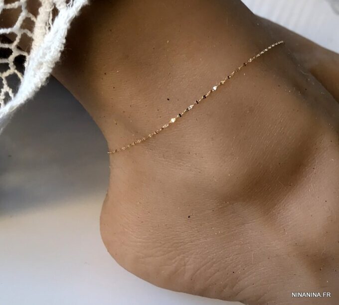 N6780b Chaine de cheville or 18 carats femme maille fantaisie - Bijoux de pieds en ligne Ninanina