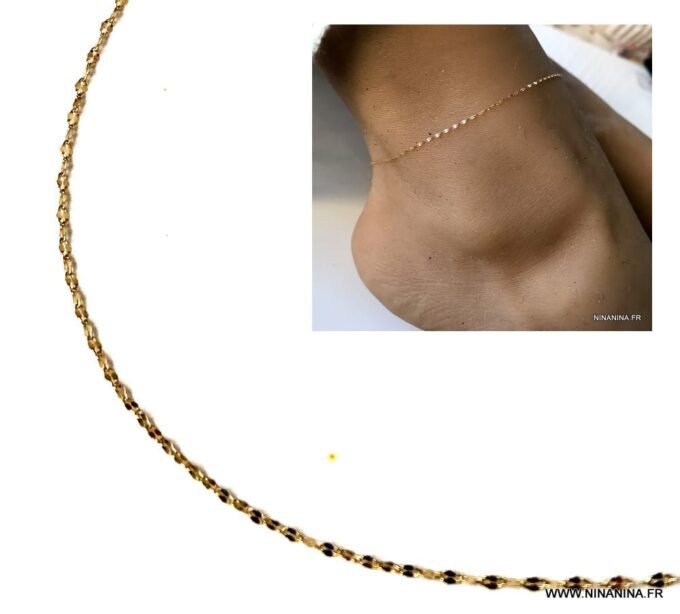 N6780D Chaine de cheville or 18 carats femme maille fantaisie - Bijoux de pieds en ligne Ninanina