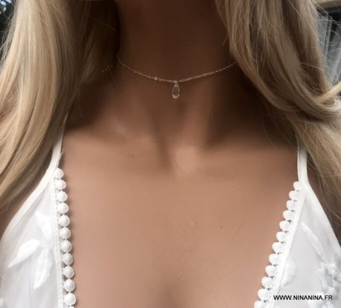 N6789 Ras de cou Swarovski pendentif goutte et Argent 925 pour femme - Bijoux Colliers en ligne Ninanina