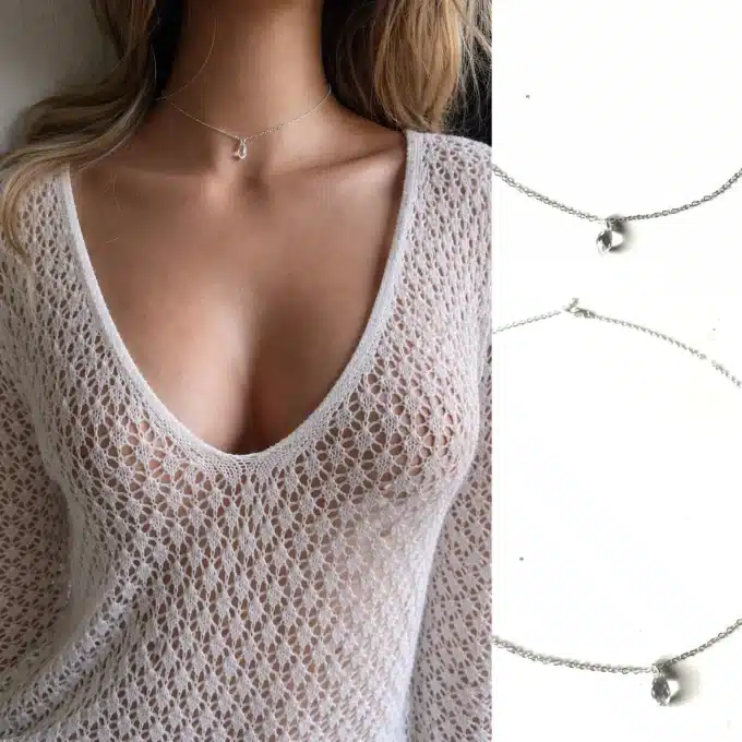 N6789a Ras De Cou Swarovski Artisanal - Collier Pendentif Goutte Cristal Et Argent 925 - Bijoux Colliers femmes en ligne Ninanina