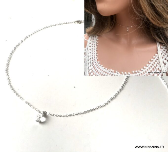 N6789a Ras de cou Swarovski pendentif goutte et Argent 925 pour femme - Bijoux Colliers en ligne Ninanina