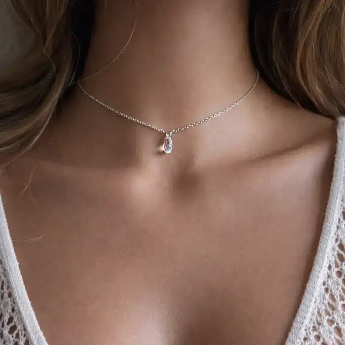 N6789b Ras De Cou Swarovski Artisanal - Collier Pendentif Goutte Cristal Et Argent 925 - Bijoux Colliers femmes en ligne Ninanina