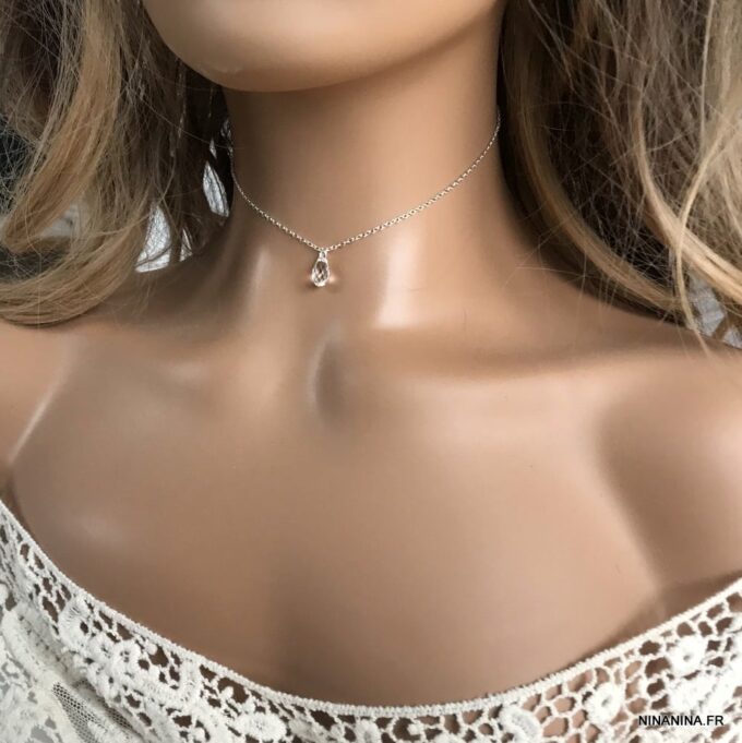 N6789g Ras de cou Swarovski pendentif goutte et Argent 925 pour femme - Bijoux Colliers en ligne Ninanina