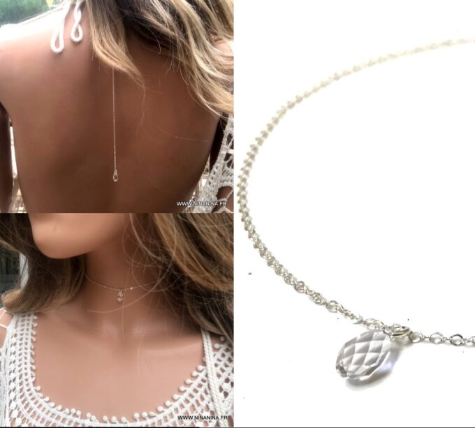 N6790c Collier de dos Swarovski et argent pendentif goutte pour femme - Bijoux Colliers en ligne Ninanina