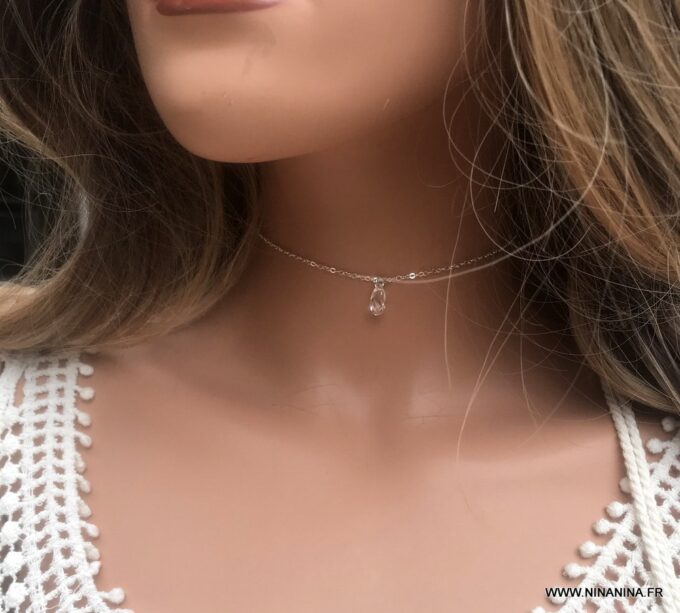 N6790g Collier de dos Swarovski et argent pendentif goutte pour femme - Bijoux Colliers en ligne Ninanina