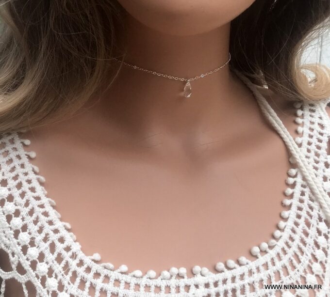 N6790j Collier de dos Swarovski et argent pendentif goutte pour femme - Bijoux Colliers en ligne Ninanina