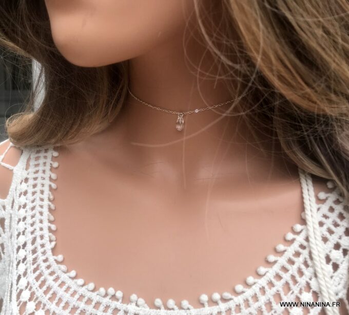 N6790l Collier de dos Swarovski et argent pendentif goutte pour femme - Bijoux Colliers en ligne Ninanina
