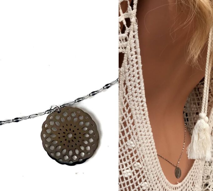 N6793a Chaine tour de hanche médaille acier inoxydable argent pour femme - Bijoux Chaines en ligne Ninanina