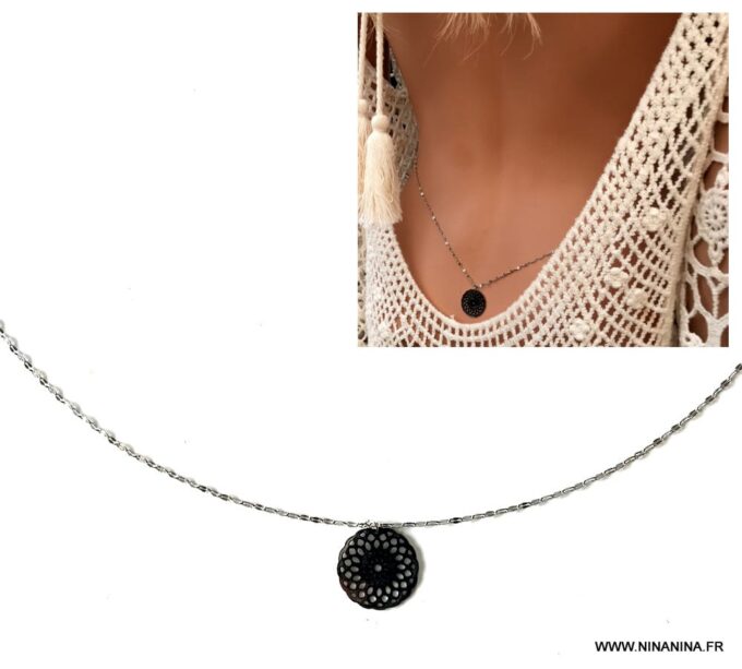 N6793c Chaine tour de hanche médaille acier inoxydable argent pour femme - Bijoux Chaines en ligne Ninanina