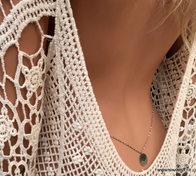 N6793e Chaine tour de hanche médaille acier inoxydable argent pour femme - Bijoux Chaines en ligne Ninanina