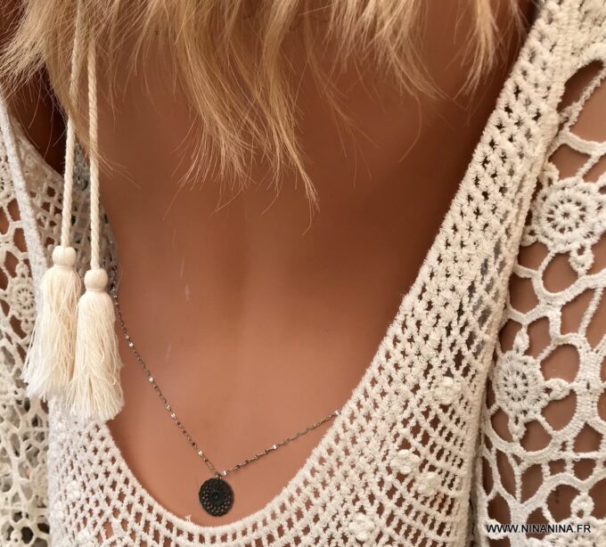 N6793g Chaine tour de hanche médaille acier inoxydable argent pour femme - Bijoux Chaines en ligne Ninanina