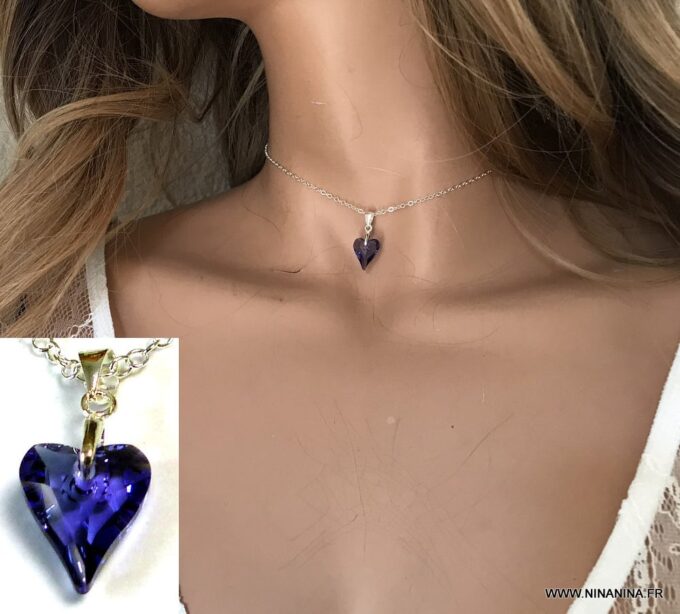 N6794a Ras de cou coeur Swarovski Argent 925 pour femme - Bijoux Colliers en ligne Ninanina