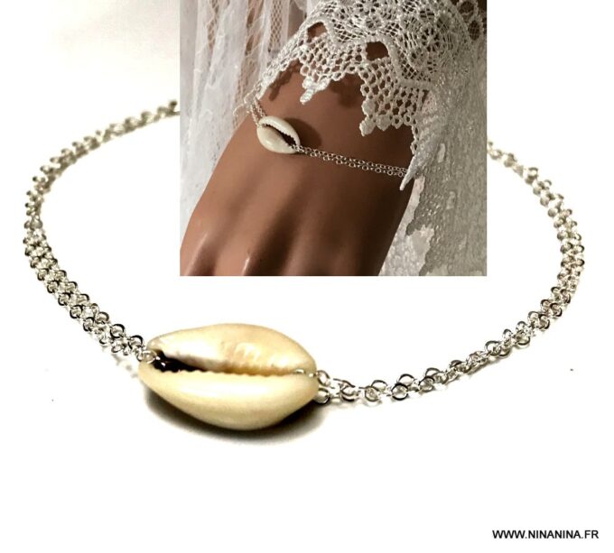 N6795e Bracelet coquillage argent pour femme - Bijoux Bracelets en ligne Ninanina