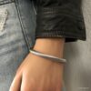 N6796H Bracelet homme tresse acier inoxydable argent jonc ouvert - Bijoux Bracelets en ligne Ninanina
