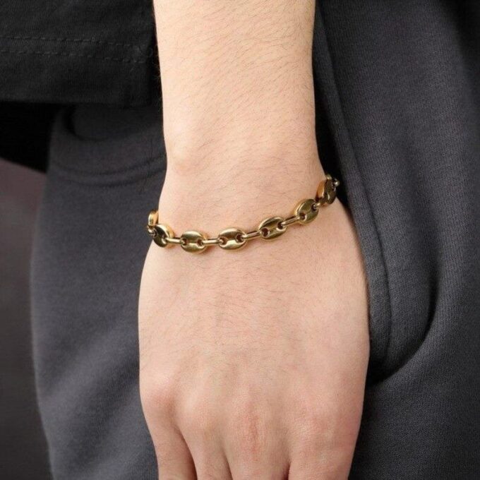 N6576 Bracelet grain de café or plaqué pour homme - Bijoux bracelets hommes en ligne Ninanina