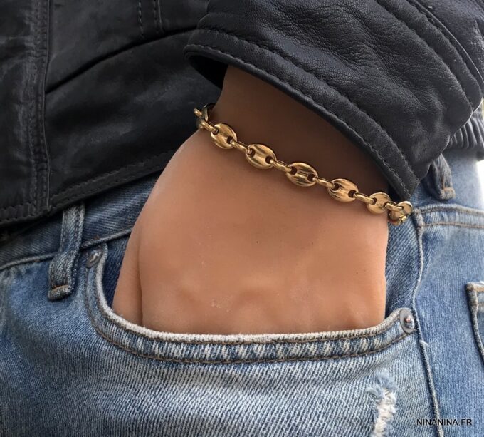 N6576a Bracelet grain de café or plaqué pour homme - Bijoux bracelets-en ligne Ninanina