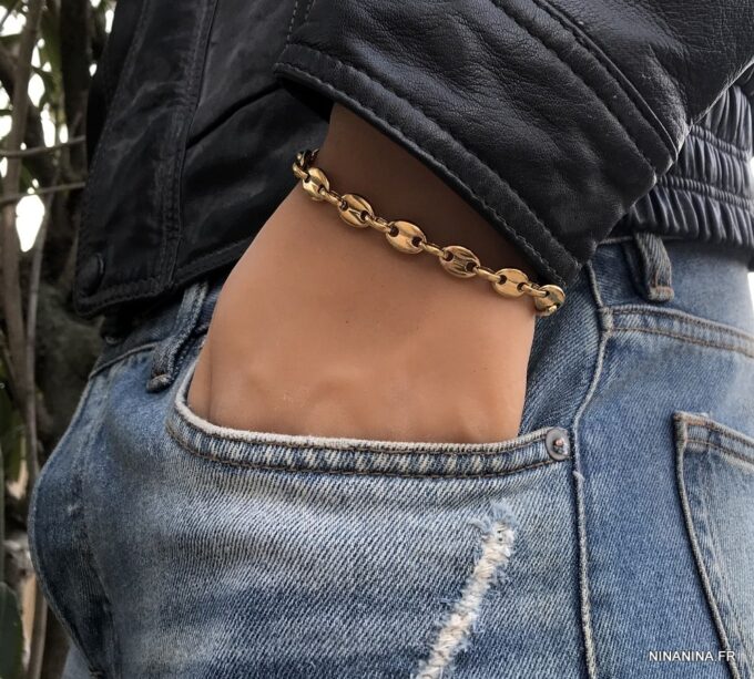 N6576d Bracelet grain de café or plaqué pour homme - Bijoux bracelets-en ligne Ninanina