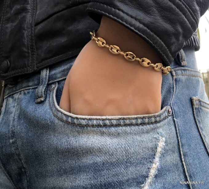 N6576j Bracelet grain de café or plaqué pour homme - Bijoux bracelets-en ligne Ninanina