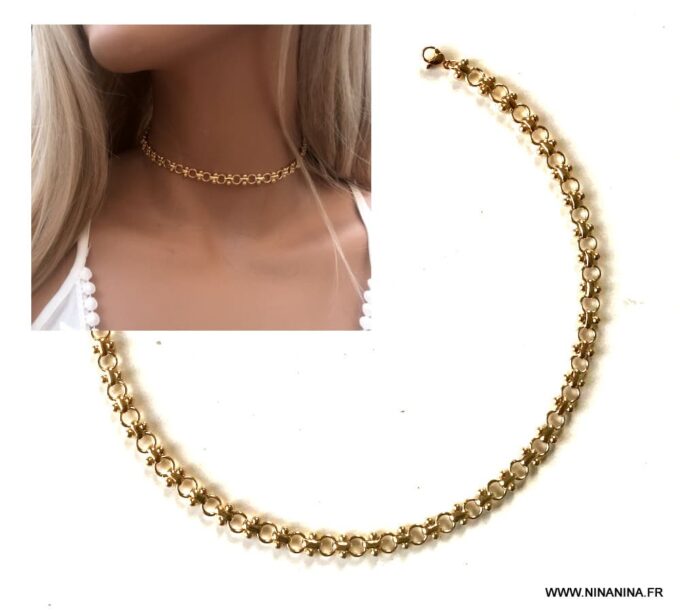 N6785a Ras de cou plaqué or femme chaine gros maillons - Bijoux Colliers en ligne Ninanina