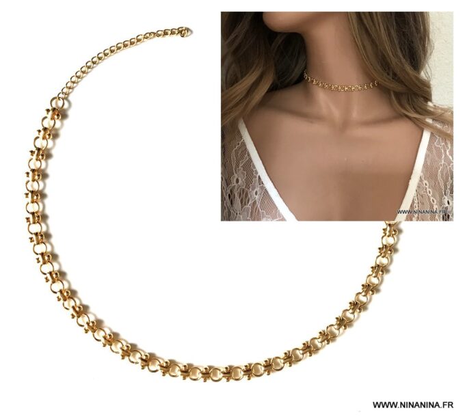 N6785f Ras de cou plaqué or femme chaine gros maillons - Bijoux Colliers en ligne Ninanina