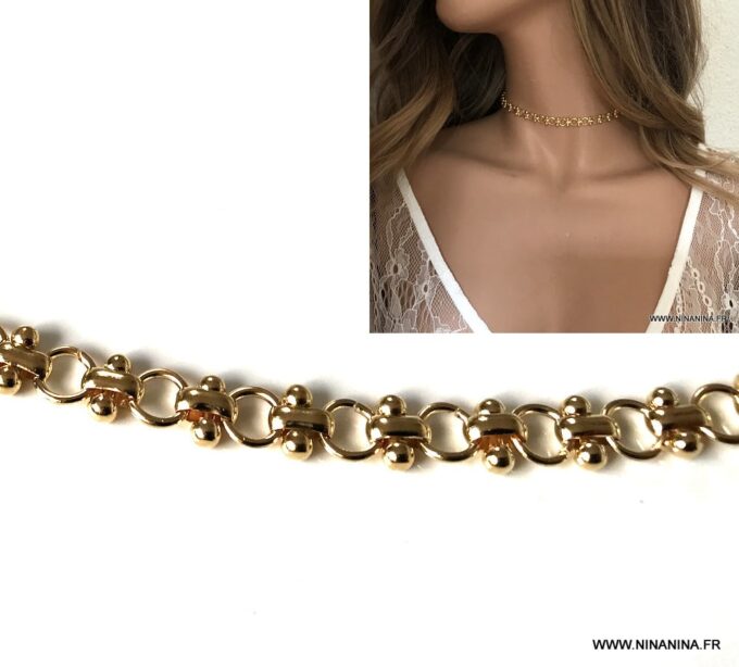 N6785h Ras de cou plaqué or femme chaine gros maillons - Bijoux Colliers en ligne Ninanina