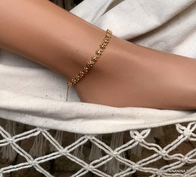 N6786 Chaine au cheville gros maillons plaqué or pour femme - Bijoux Chaines en ligne Ninanina