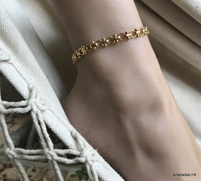 N6786 Chaine au cheville gros maillons plaqué or pour femme doré - Bijoux de pied en ligne Ninanina