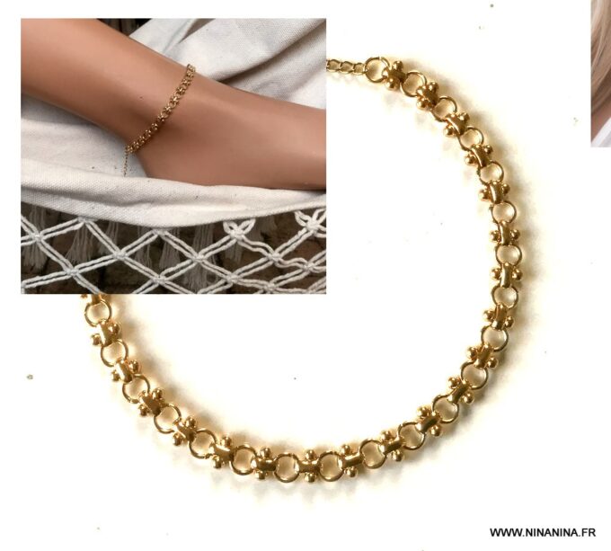 N6786a Chaine au cheville gros maillons plaqué or pour femme - Bijoux Chaines en ligne Ninanina