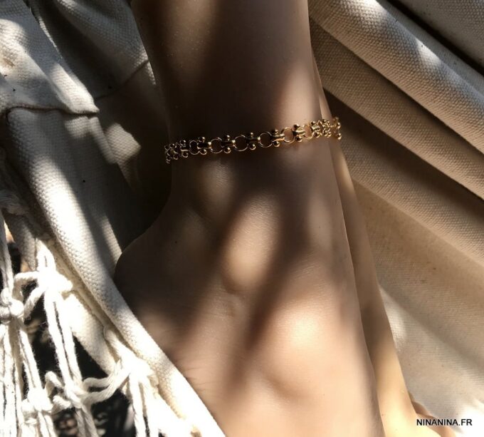 N6786a Chaine au cheville gros maillons plaqué or pour femme doré - Bijoux de pied en ligne Ninanina